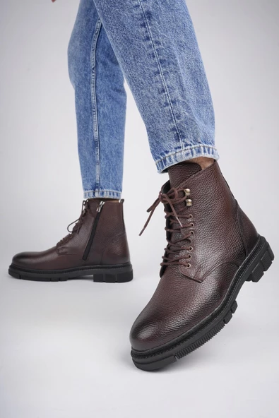 Muggo GABRİEL Garantili Bağcıklı Fermuarlı Hakiki Deri Kaymaz Taban Erkek Bot - 7