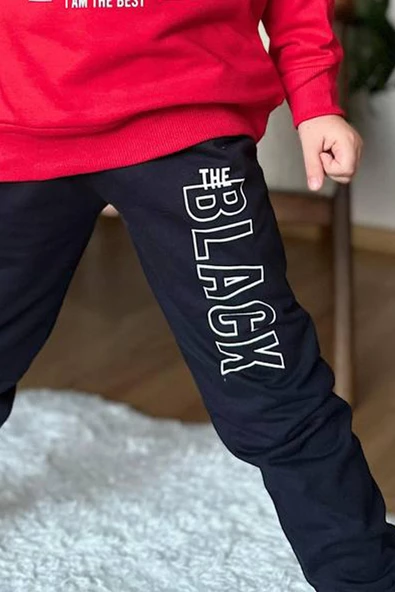 Erkek Çocuk The Black Yazı ve Figür Detaylı Kırmızı Eşofman Takım - 3