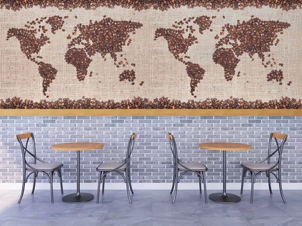 Kahve Çekirdeği Dünya Haritası Duvar Kağıdı Baskı - 4