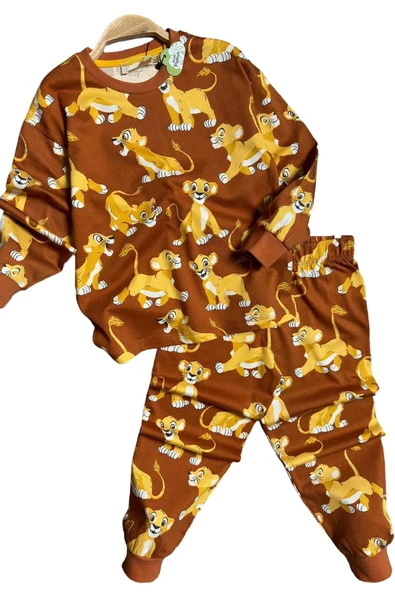 Erkek Çocuk Aslan Kral Baskılı Penye Kiremit Pijama Takım - 4
