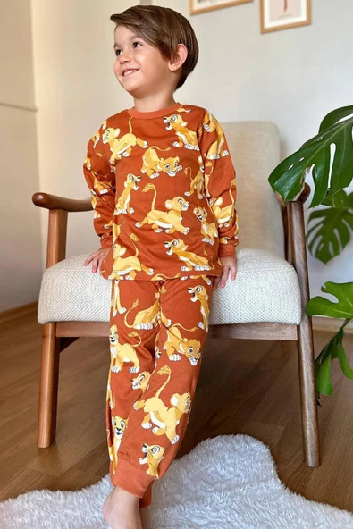 Erkek Çocuk Aslan Kral Baskılı Penye Kiremit Pijama Takım - 2