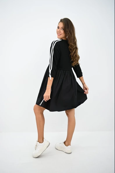 Kadın Kolları Şerit Detaylı Volanlı Etekli Elbise 5273-25 - 6