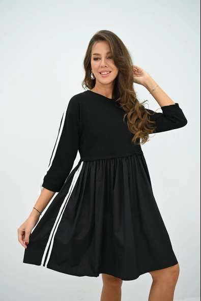 Kadın Kolları Şerit Detaylı Volanlı Etekli Elbise 5273-25 - 7