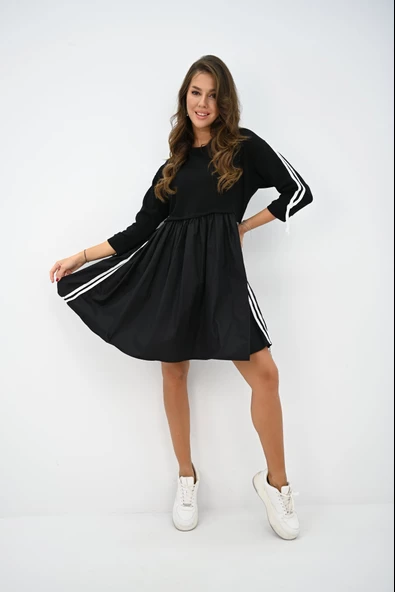 Kadın Kolları Şerit Detaylı Volanlı Etekli Elbise 5273-25 - 4