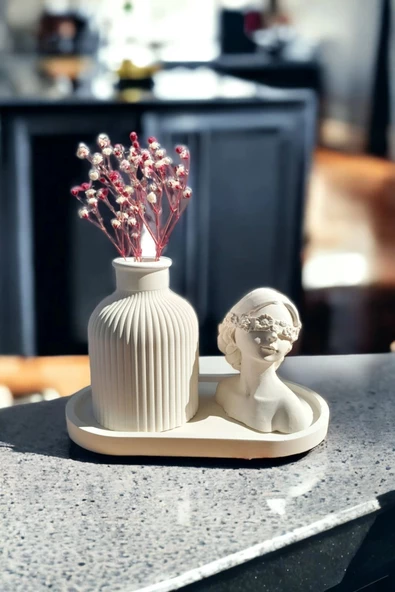Dekoratif Kadın Figür Mini Kuru Çiçek Vazosu Set - 2