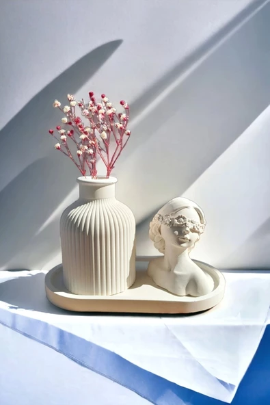 Dekoratif Kadın Figür Mini Kuru Çiçek Vazosu Set - 3