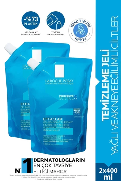 La Roche Posay Effaclar Yağlı Ciltler İçin Temizleme Jeli 400 ml - Refill 2 Adet