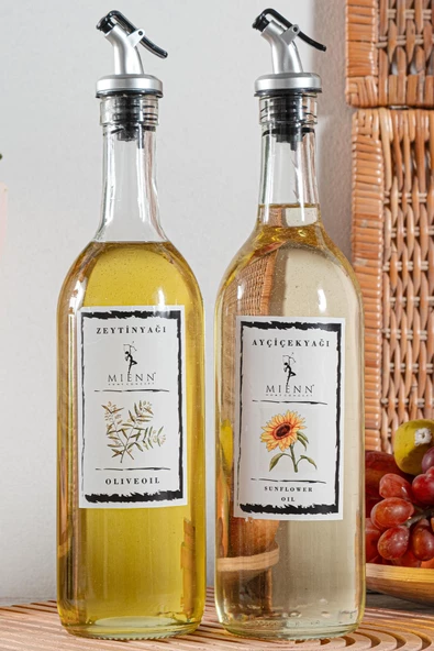 Amber | Ahşap Standlı 2'li 350 ml Zeytinyağı Sıvıyağ Şişesi Yağlık Yağdanlık - 2