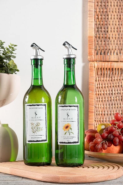 Amber | Ahşap Standlı 2'li 350 ml Zeytinyağı Sıvıyağ Şişesi Yağlık Yağdanlık - 3