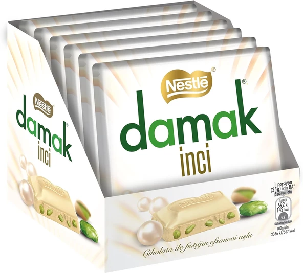 Nestle Damak İnci Antep Fıstıklı Beyaz Çikolata 6'lı Paket (6x60g)