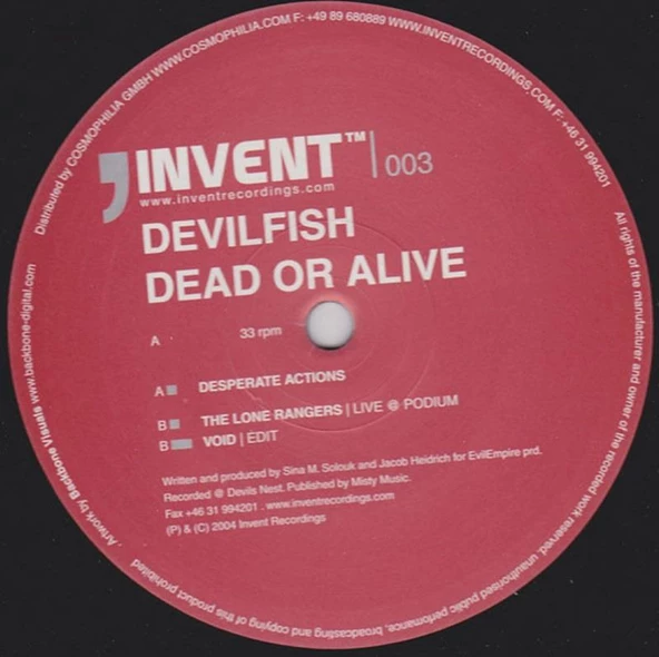 Devilfish – Dead Or Alive - Techno, Tech House Vinly Plak alithestereo