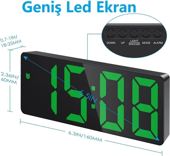 Alfalink  Yeşil LED Dijital Masa Saati Termometre Alarm Takvimli - 2