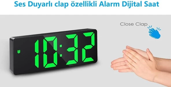 Alfalink  Yeşil LED Dijital Masa Saati Termometre Alarm Takvimli - 3