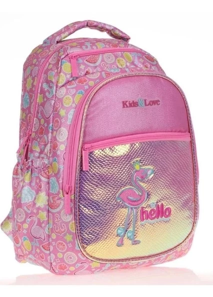 Kaukko Kids&Love Flamingo Desenli Aynalı-Simli Sırt Çantası