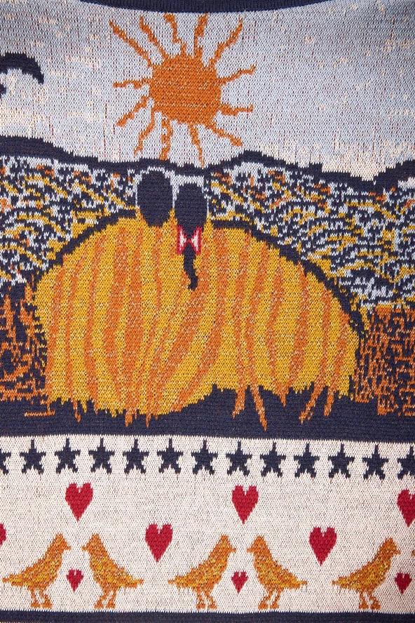 Peraluna Sweet Memories Jakarlı Kadın Uzun Triko Kimono - Lacivert Multi - 5