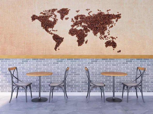 Kahve Çekirdeği Dünya Haritası Duvar Kağıdı Baskı - 4