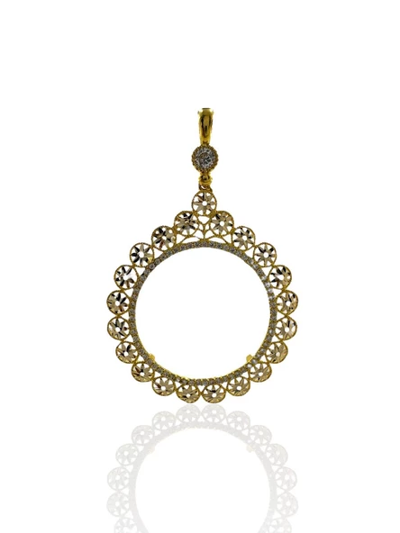 Tam Birli Zihnet Lirası Çerçeve Telkari İşleme Armut Altın Kolye ürün görseli