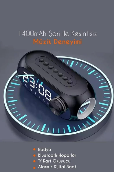 Alfalink BG-S8 Bluetooth Speaker HD Led Alarm Clock TF Card FM RadioTaşınabilir Speaker - 2