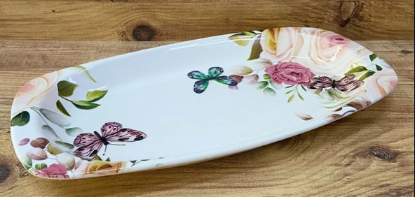 Seramik Çiçekli Kayık Tabak Dekoratif Sunum Tabağı 36 CM - 3