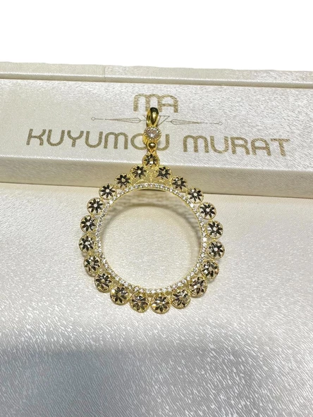 Tam Birli Zihnet Lirası Çerçeve Telkari İşleme Armut Altın Kolye - Resim 2