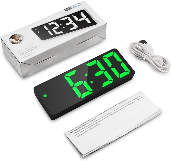 Alfalink  Yeşil LED Dijital Masa Saati Termometre Alarm Takvimli - 5