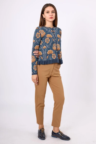 Peraluna Felicity Çiçek Jakarlı Kadın Triko Hırka - İndigo Multi - 8