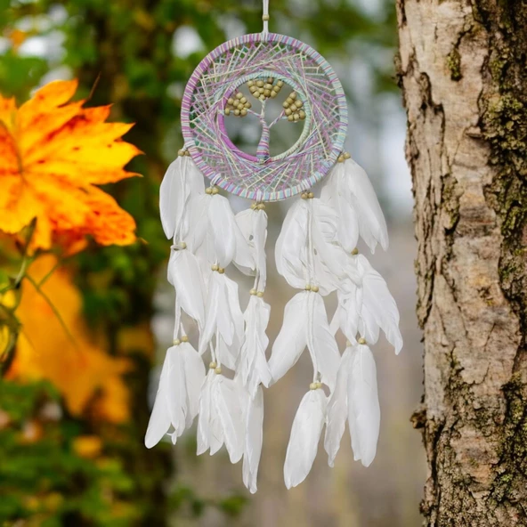 Hayat Ağaçlı Kuş Tüylü Ebruli Duvar Dekoru - Resim 3