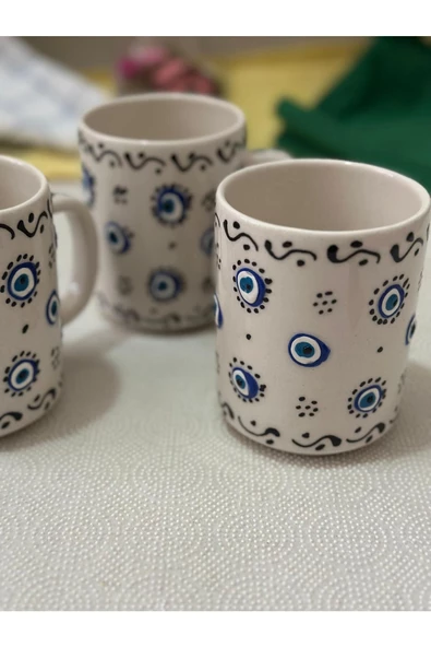 Nazar Boncuk Tasarımlı 2 Adet Kupa Bardak ve 1 Adet Lokumluk - 5