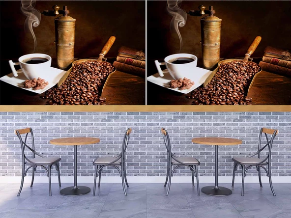 Kahve Öğütme Makinalı Cafe Duvar Kağıdı Baskı - Resim 4