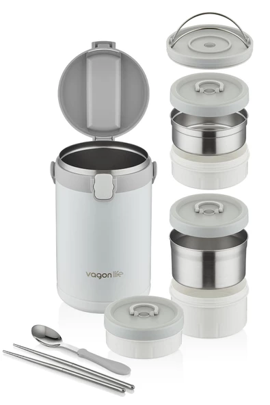 Vagonlife Çelik Yemek Termosu Isı Yalıtımlı 3 Kaseli 2.1LT Sızdırmaz Vakumlu Kap Taşıma Kulplu -FF10089 - 10