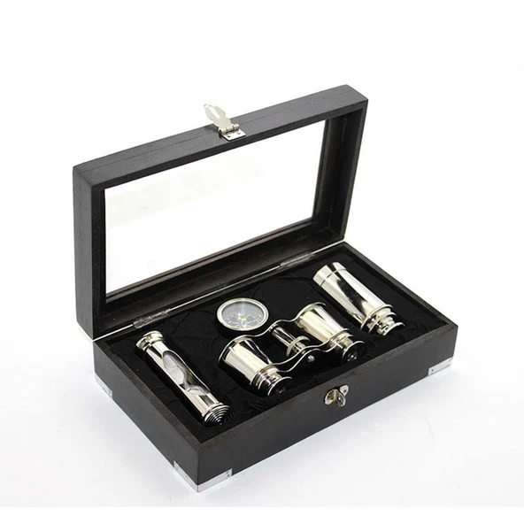 Himarry Ahşap Kutulu Pirinç Dürbün Pusula Ve Kumsaati Seti ürün görseli