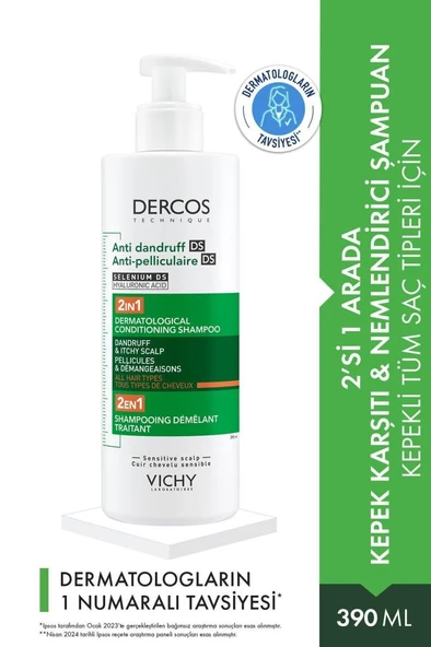 Dercos 2’si 1 Arada Kepek Karşıtı & Nemlendirici Şampuan 390ml