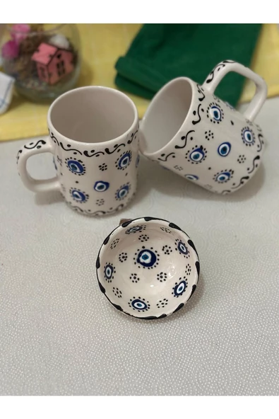 Nazar Boncuk Tasarımlı 2 Adet Kupa Bardak ve 1 Adet Lokumluk - 3