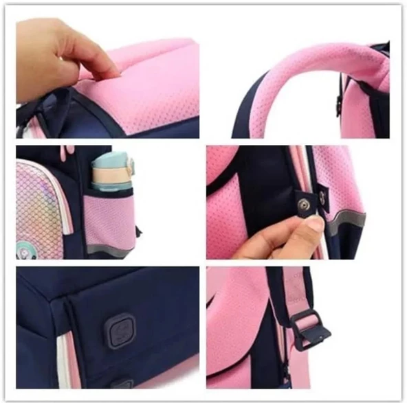 Hello Dragon Okul Çantası Omurga Koruyucu Kırmızı Lacivert - 5