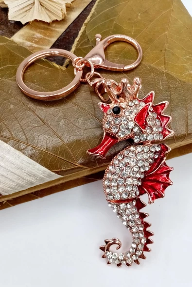 Kırmızı Kristal Taşlı Denizatı Anahtarlık - 7
