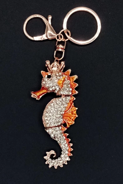 Turuncu Kristal Taşlı Denizatı Anahtarlık - Resim 9