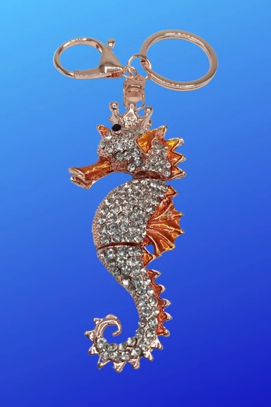 Turuncu Kristal Taşlı Denizatı Anahtarlık - Resim 10