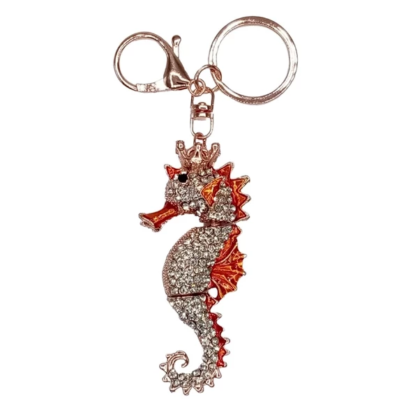 Turuncu Kristal Taşlı Denizatı Anahtarlık ürün görseli