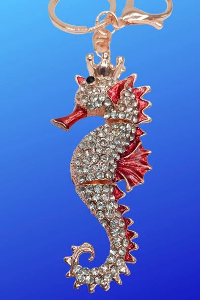 Kırmızı Kristal Taşlı Denizatı Anahtarlık - 10