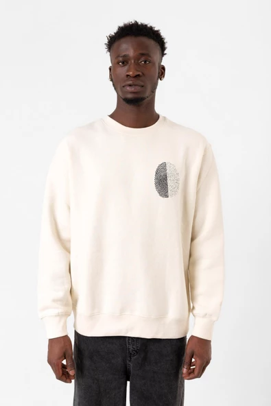 Siyah Beyaz Parmak İzi Ekru Erkek 2ip Sweatshirt