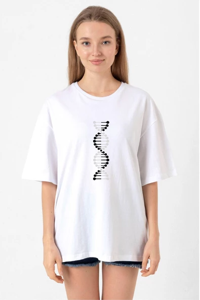 Siyah Beyaz Dna Beyaz Kadın Oversize Tshirt ürün görseli 1