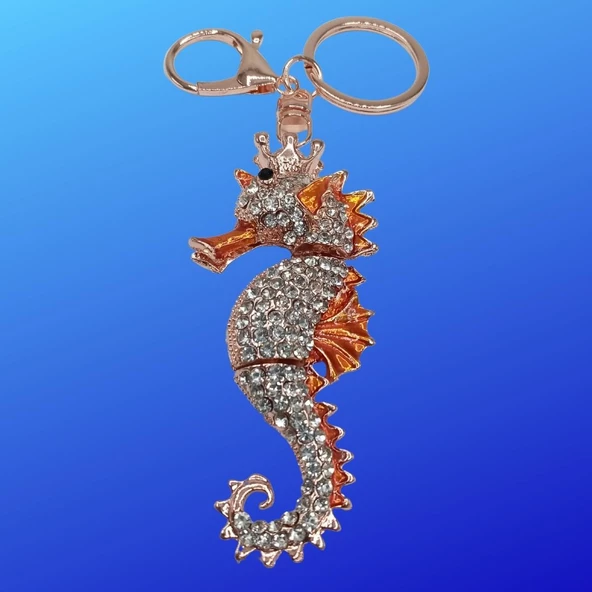 Turuncu Kristal Taşlı Denizatı Anahtarlık - Resim 5