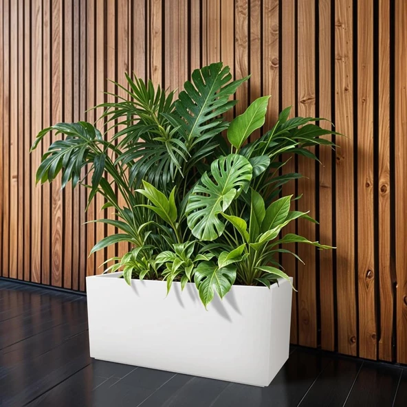 Nettenevime Fiber Saksı  Beyaz Küre Yuvarlak Top Vazo Dekoratif Saksı Fiberglas 25*25cm - 3