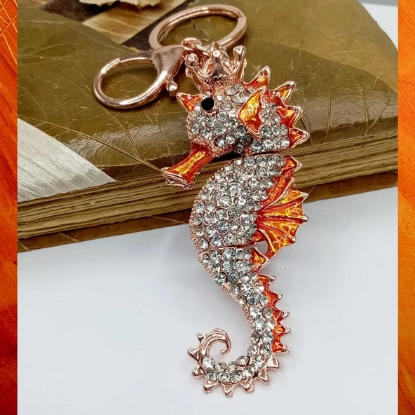 Turuncu Kristal Taşlı Denizatı Anahtarlık - Resim 2