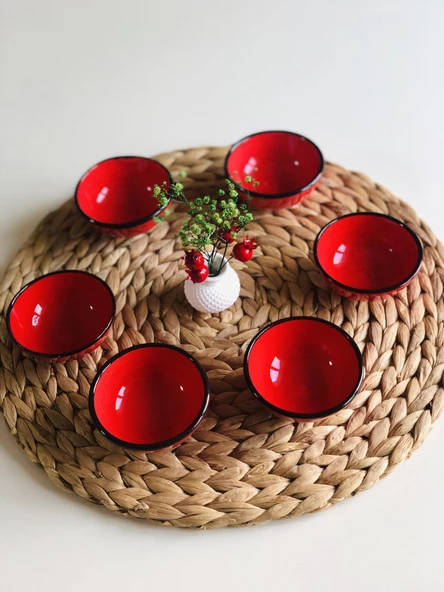 Kırmızı Seramik Kase 6 Adet - Resim 2