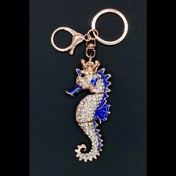Mavi Kristal Taşlı Denizatı Anahtarlık - Resim 3