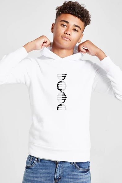 Siyah Beyaz Dna Beyaz Çocuk 3ip Kapşonlu Sweatshirt
