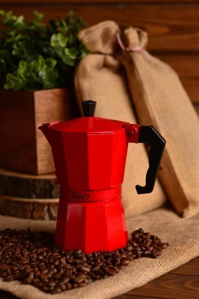 Taşev T1193 Piccolo Moka Pot 6 Fincan Kırmızı - Resim 2