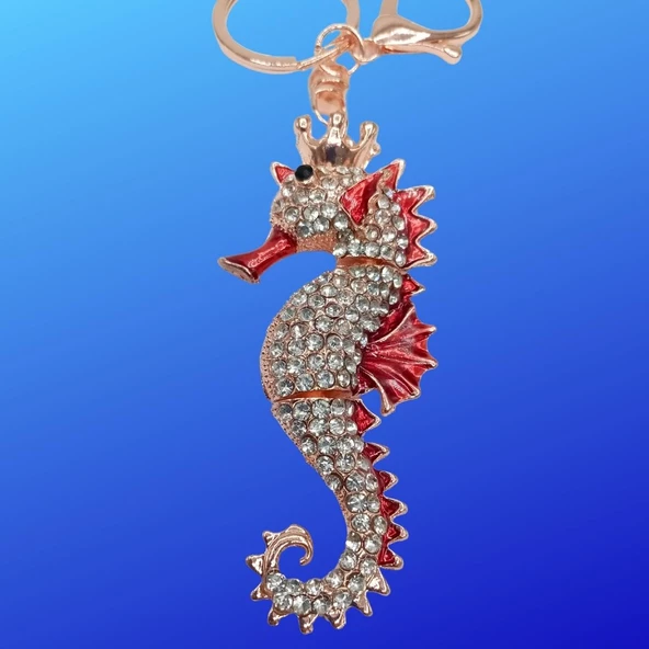 Kırmızı Kristal Taşlı Denizatı Anahtarlık - 5