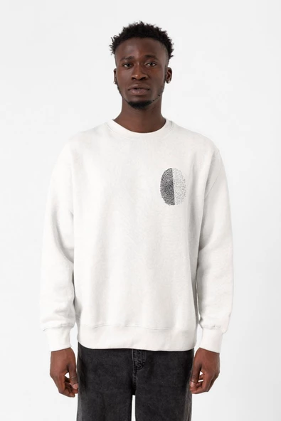 Siyah Beyaz Parmak İzi Beyaz Erkek 2ip Sweatshirt
